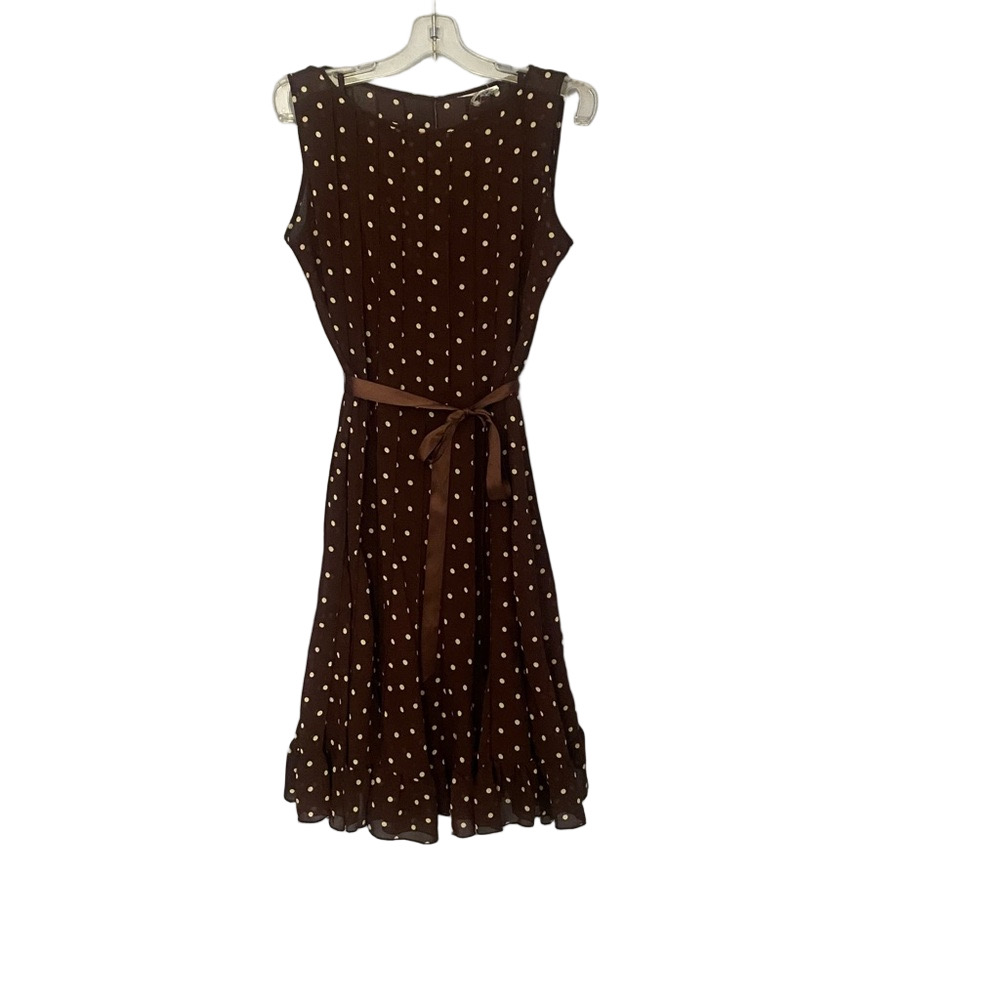 Retro Midi Dress w/ Lining  Brown Polka Dot (No Size Tag – See Measurements)